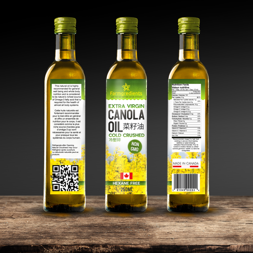 Oil packaging with the title 'Canola oil label for Asian market'