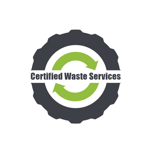 Green energy logo with the title 'Certified Waste Services – A Strong and Functional Logo for Tire Recycling'