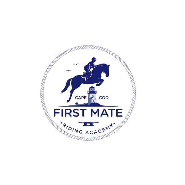 Horse riding logo with the title 'First Mate Riding Academy'
