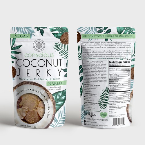 Vegan design with the title 'Create Unique & Elegant Product Packaging for Vegan Snack Food Comapny'