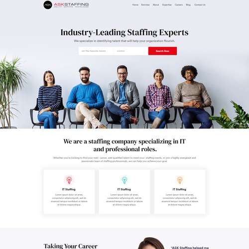 Hiring design with the title 'Website redesign for a fast growing staffing company'