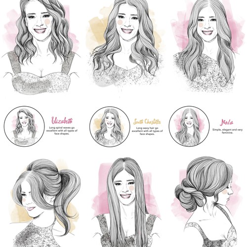 Hair salon design with the title 'Women Hairstyles Illustration'