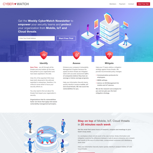 Subscription website with the title 'Landing Page For Weekly Cyber Watch'