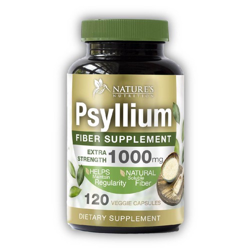 Professional label with the title 'Psyllium Fiber Supplement'