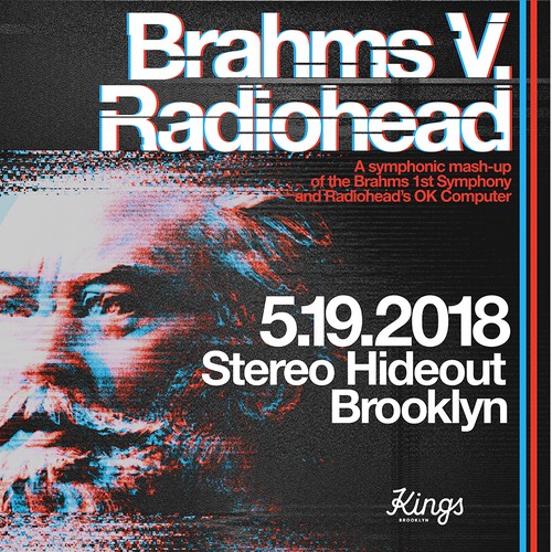 Glitch design with the title 'Poster for Brahms V. Radiohead'