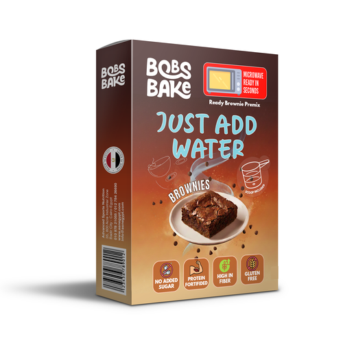 Cake packaging with the title 'Box for a premix microwaveable Brownie cake'