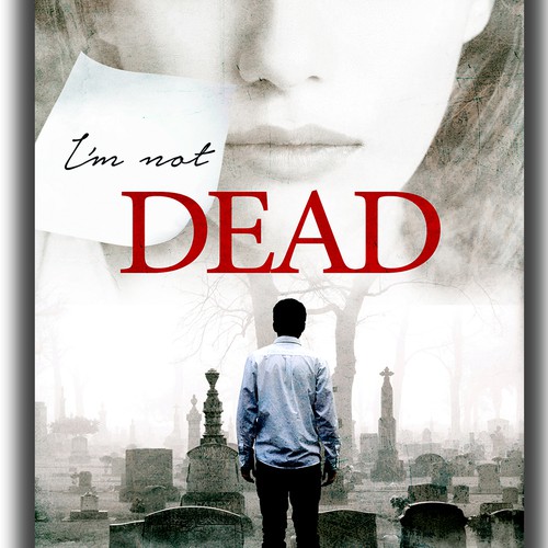Cemetery design with the title 'Cover book I'm not dead'
