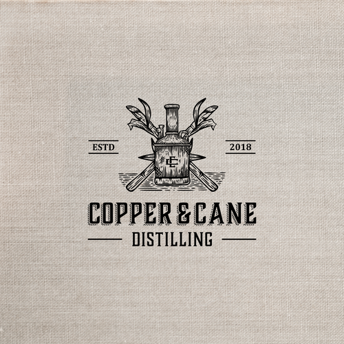 Distillery logo with the title 'Copper & Cane'