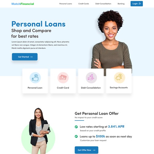 Finance website with the title 'Match Financial Home Page Concept'