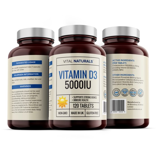 Vegan label with the title 'Vitamin D3 Supplement Label Design'