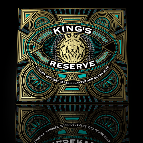 Geometric design with the title 'Luxury Whiskey Decanter and Glass Set Packaging for Distinguished Gentlemen'