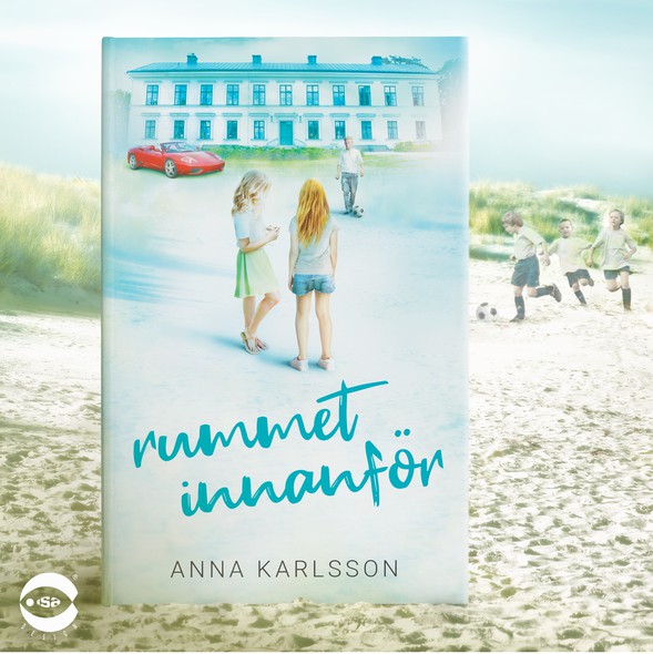 Blue book cover with the title 'Book cover for “Rummet innanför” by Anna Karlsson'