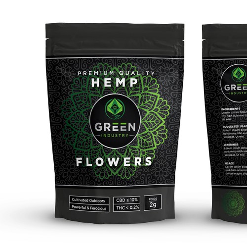 Hemp packaging with the title 'Hemp & CBD Flowers Packaging Design'