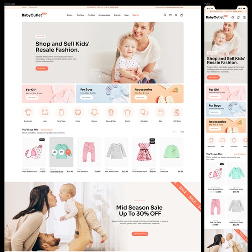 Online store website with the title 'babyshop'