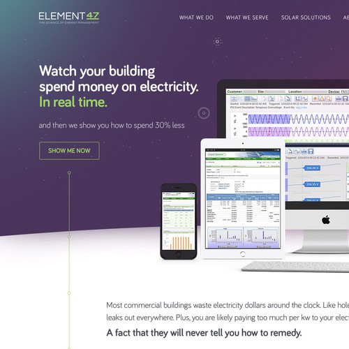 Service website with the title 'Element47 homepage design'