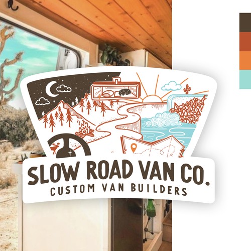 Road logo with the title 'Doodle Logo for GLAMPING VAN RIDING'