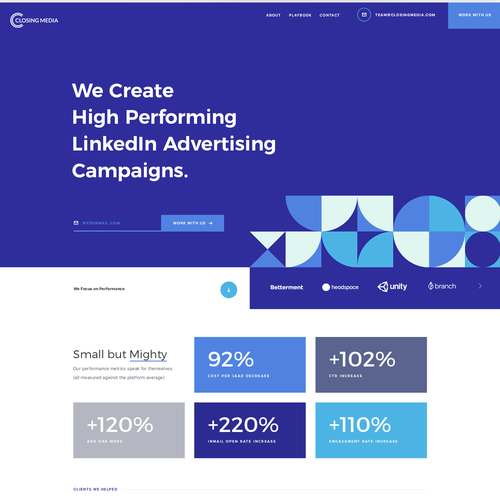 Advertising design with the title 'Closing Media Homepage design'