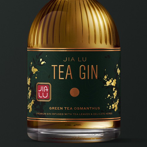 Gin label with the title 'Jia Lu Tea Gin'