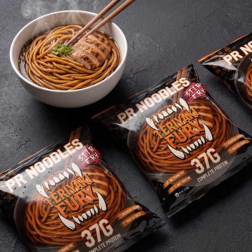 Design with the title 'PR Noodles Teriyaki Fury Packaging'