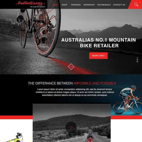 Black website with the title 'For The Riders Web Design'