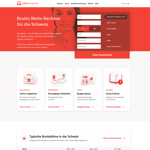 Figma design with the title 'Create a makeover for the homepage of the well-known lohncomputer.ch website.'