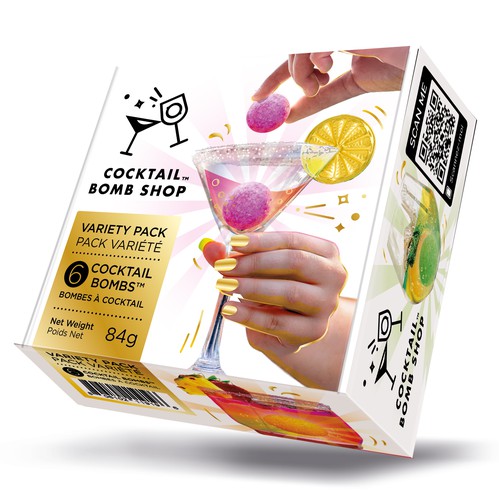 Cocktail packaging with the title 'COCKTAILS BOMB SHOP Packaging'