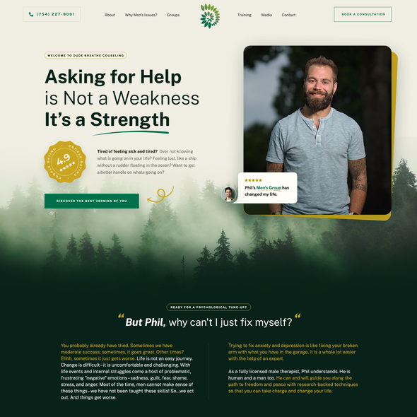 Wellness website with the title 'Dude Breathe Counselling Website Design'
