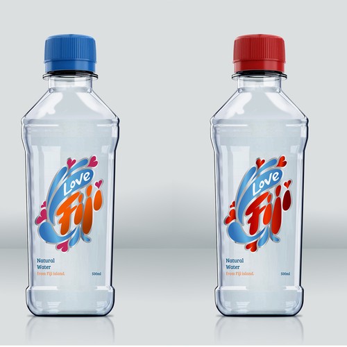 Bottle packaging with the title 'LoveFiji Natural Water label design'