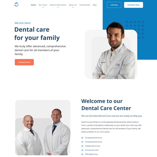 Company profile design with the title 'South County Smiles-Homepage Redesign'