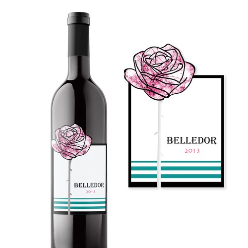 Marble design with the title 'Create a wine label with a rose from "Beauty and the Beast"'