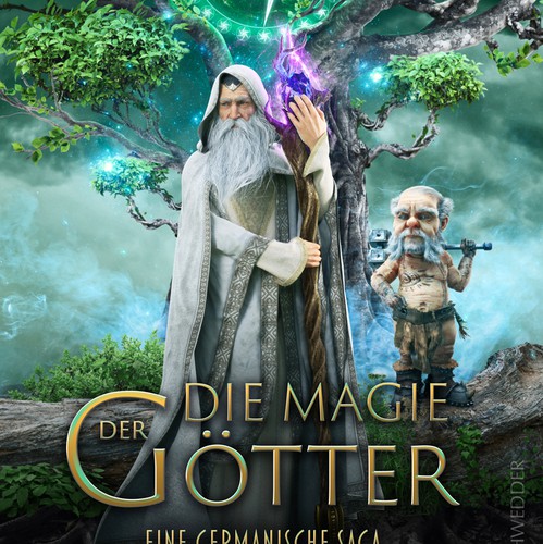 Digital art book cover with the title '"Die Magie der Götter" Norse Fantasy Book Cover III'
