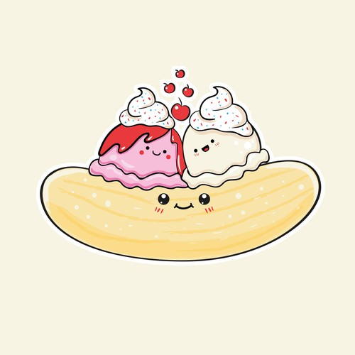 Cute t-shirt with the title 'Cute banana split illustration'