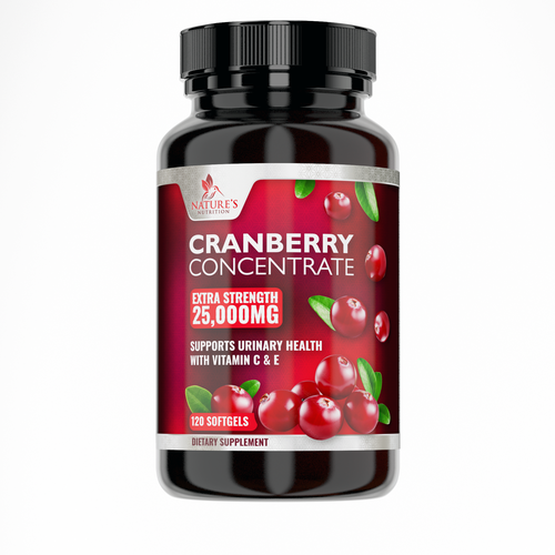 Medical label with the title ' Natural Cranberry Concentrate Design'