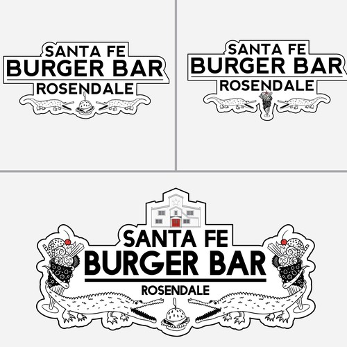 Alligator logo with the title 'Logo Concept for Santa Fe Burger Bar - Third Pass'