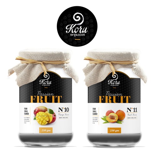 Typographic label with the title 'koru organics'