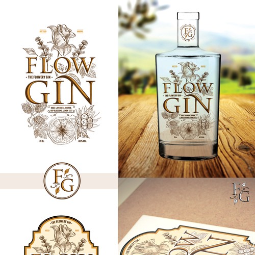 Gin label with the title 'Flowery gin.'