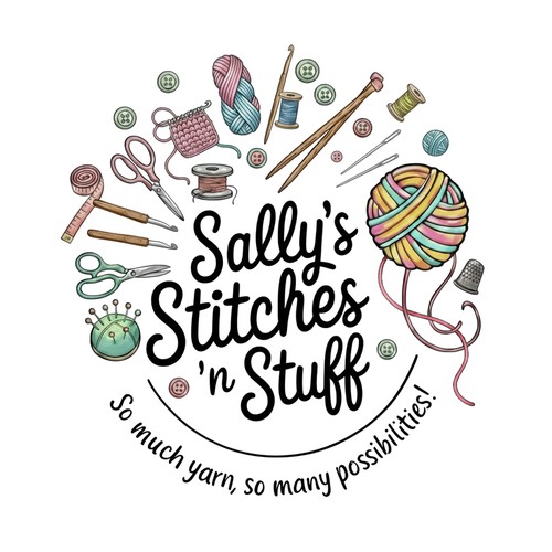 Stitching logo with the title 'Sally´s Stitches ´n Stuff'