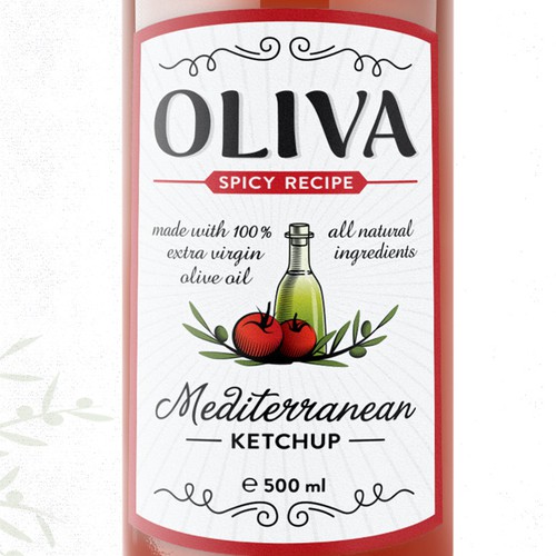 Ketchup design with the title 'New product label wanted for "Oliva" Mediterranean Ketchup!'