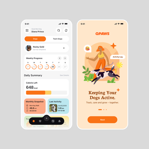 Tracker design with the title 'Qpaws Mobile App'
