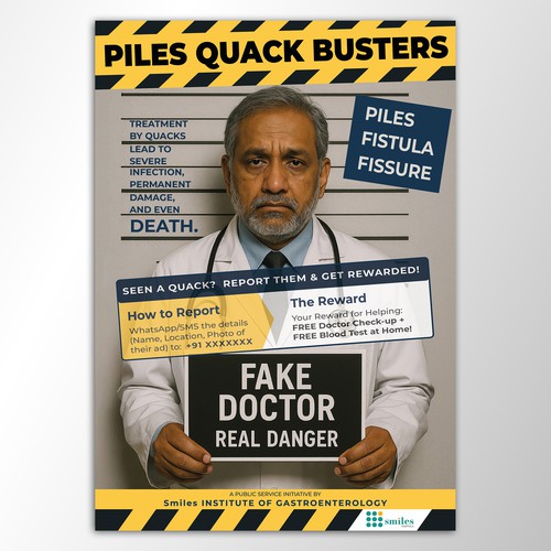 Awareness design with the title 'Piles Quack Busters — Public Safety Poster'