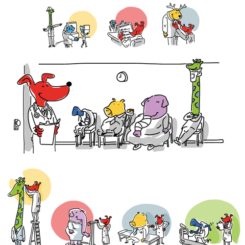 Cartoon character illustration with the title 'Animal characters'