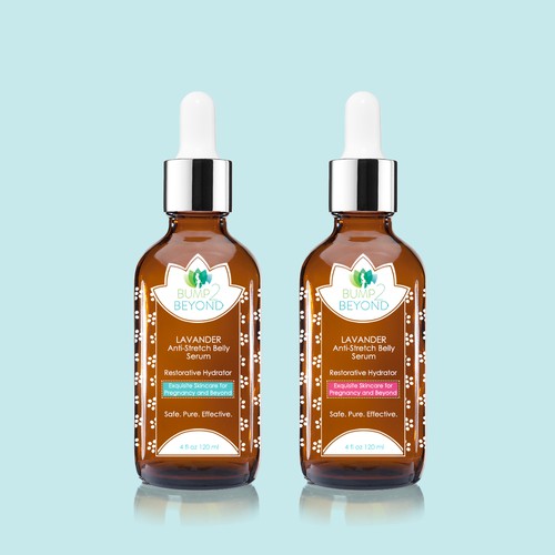 Feminine label with the title 'Lavander Belly Serum'