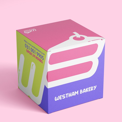 Abstract packaging with the title 'Westham Bakery Cake Box'