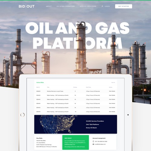 Industrial design website with the title &#39;Oil And Gas Platform&#39;