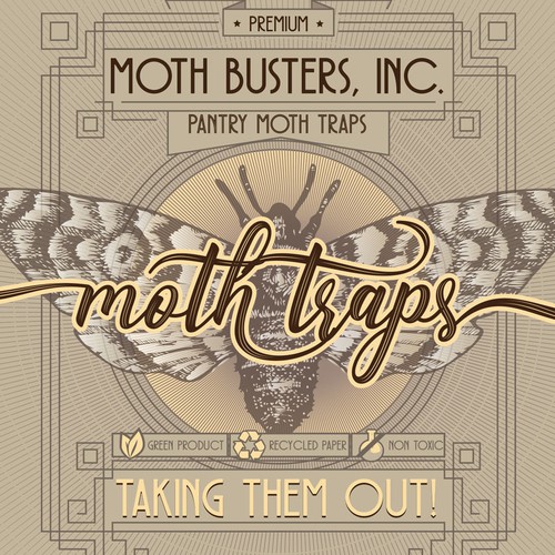 Art Deco packaging with the title 'Moth traps packaging'
