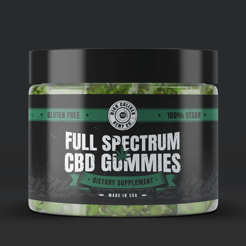 Vegan label with the title 'Label Design for High Caliber Hemp - CBD Gummies'