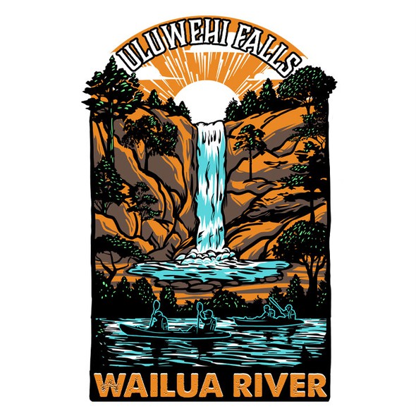Waterfall design with the title 'Wailua river and uluwehi falls'