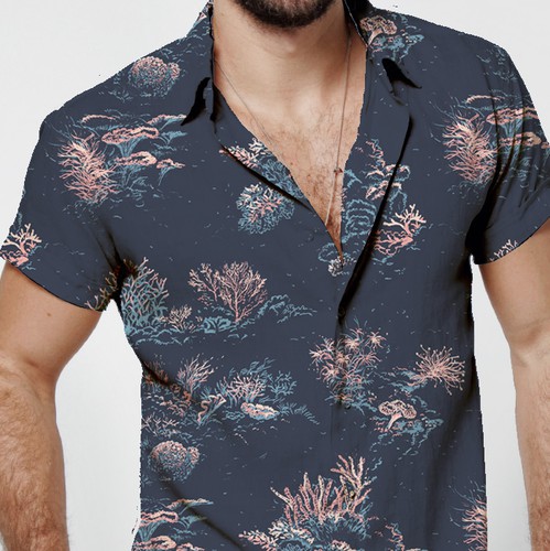 Hawaiian design with the title 'CORAL REEF patterns design for a Hawaiian shirts brand'