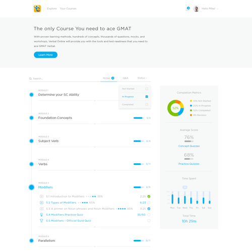 Course website with the title ' Course page interaction design'