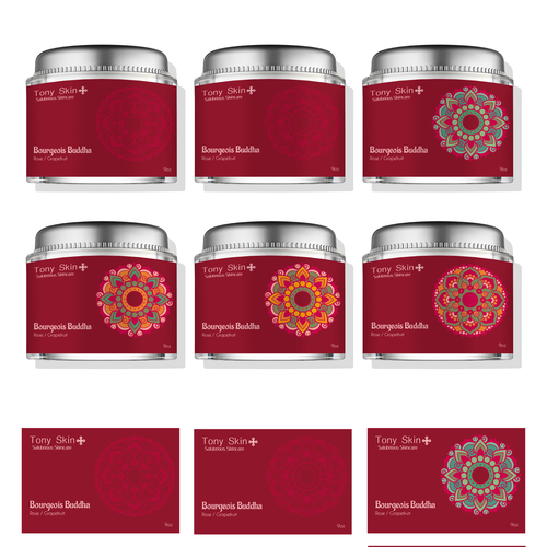 Skincare label with the title 'Label design for skin-care product line.'